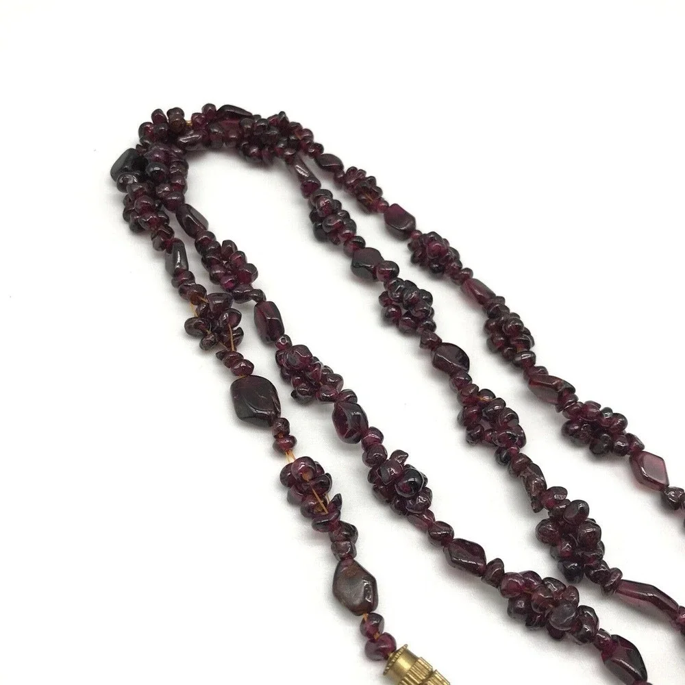 Vintage Antique Genuine Bohemian Garnet Cluster Single Strand Necklace 26